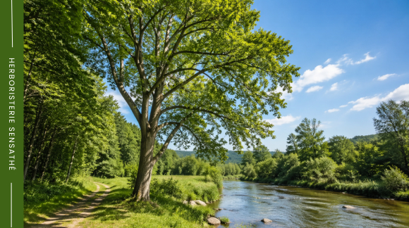 Frêne commun Fraxinus excelsior en bord de rivière dans son habitat naturel en Europe - Herboristerie Sensathé